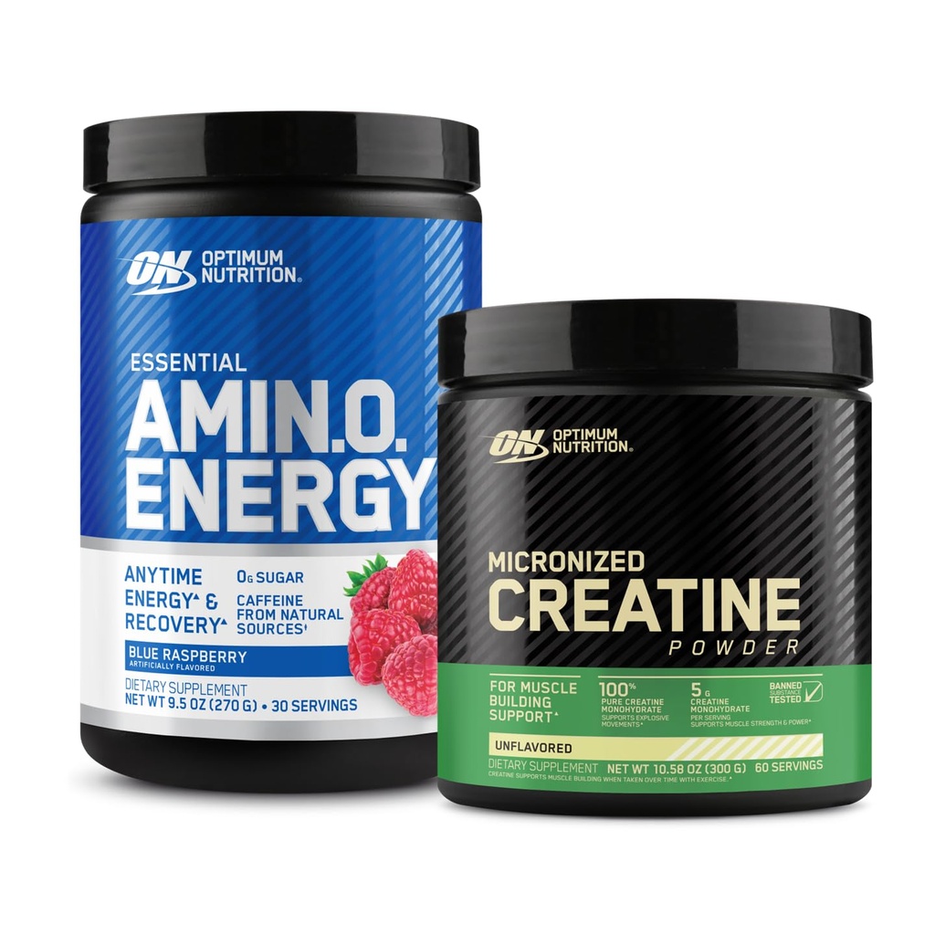 Optimale voeding Amino energie - Pre-workout met groene thee, BCAA, Aminozuren & Micronized Creatine Monohydraat poeder, Unflavored, Keto Friendly, 60 Serveren
