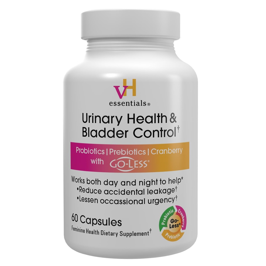 VH essentials Santé urinaire et contrôle de la vésicule, extrait de canneberge, prébiotiques et probiotiques, soutien de santé féminine 24 heures sur 24, réduit les fuites occasionnelles, soutient la santé vaginale, 60 capsules