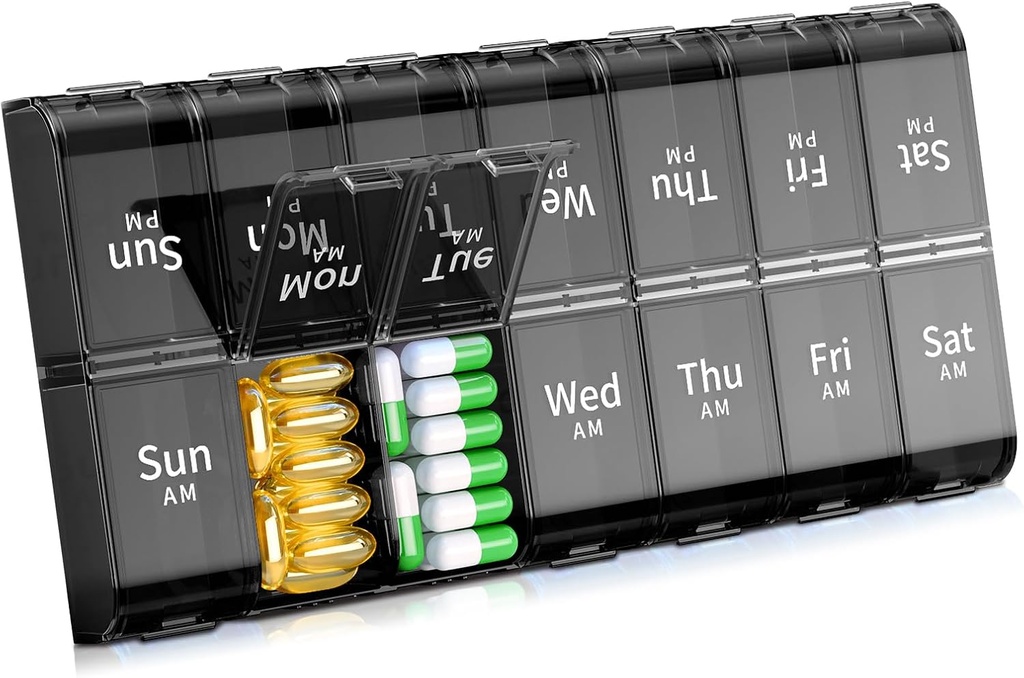 XL Large Weekly Pillen Organisator 2 keer per dag, Extra grote 7 dagen pil Box Am Pm, Dagelijkse Pillen Case Medicine Organisator met 14 afdelingen, Dag Nacht Pillen Container voor Visolie, Vitamine, Supplement