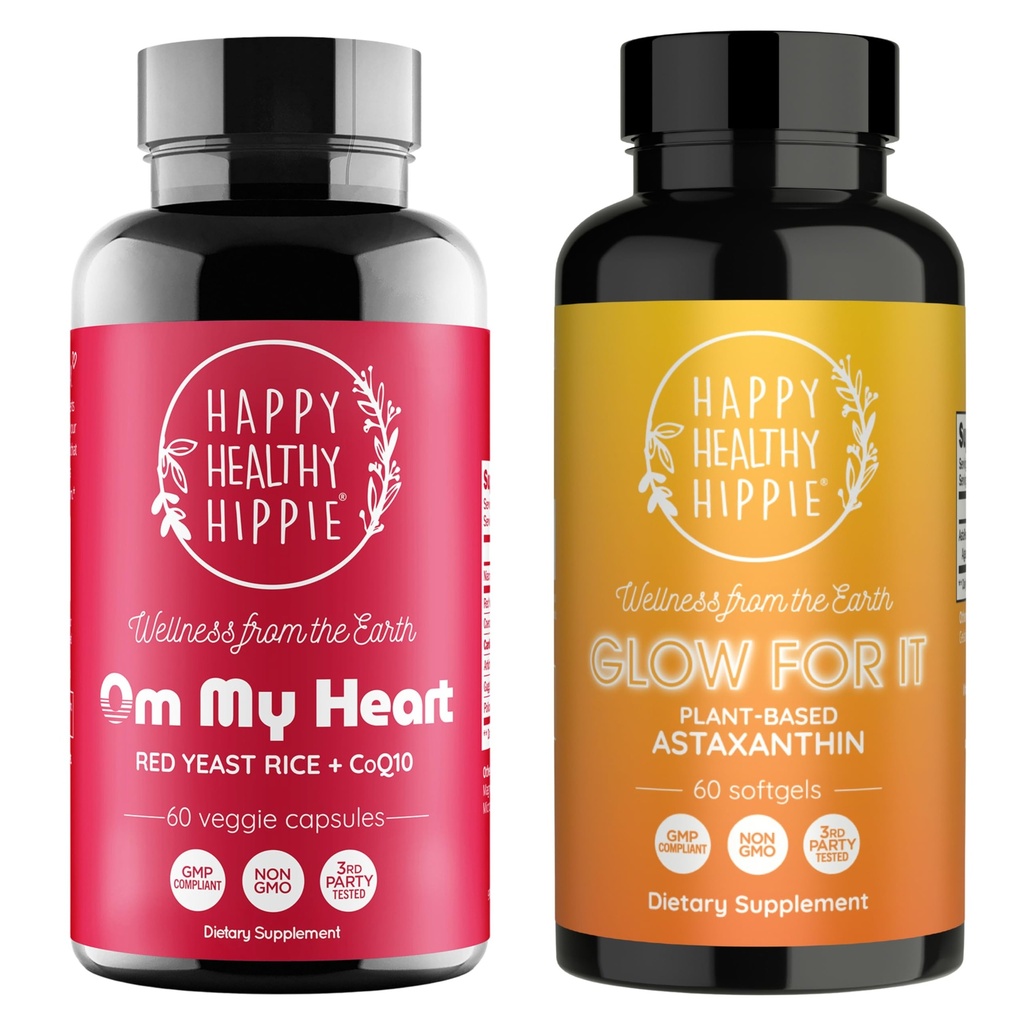 Happy Healthy Hippie Glow for It Astaxanthin Supplement & Red Yeast Rice with CoQ10 Supplement