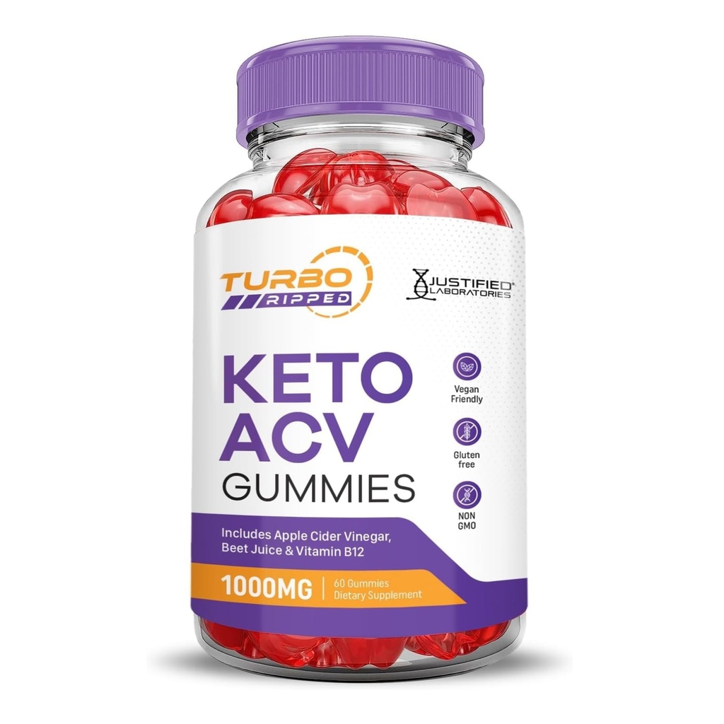 Justified Laboratories Turbo Ripped Keto ACV Gummies Advanced Formula 1000MG Turbo Ripped Keto Gummies Apple Cider Vinegar Geformuleerd met Granaatappel Beet Juice Powder B12 Vegan Non GMO 60 Gummys