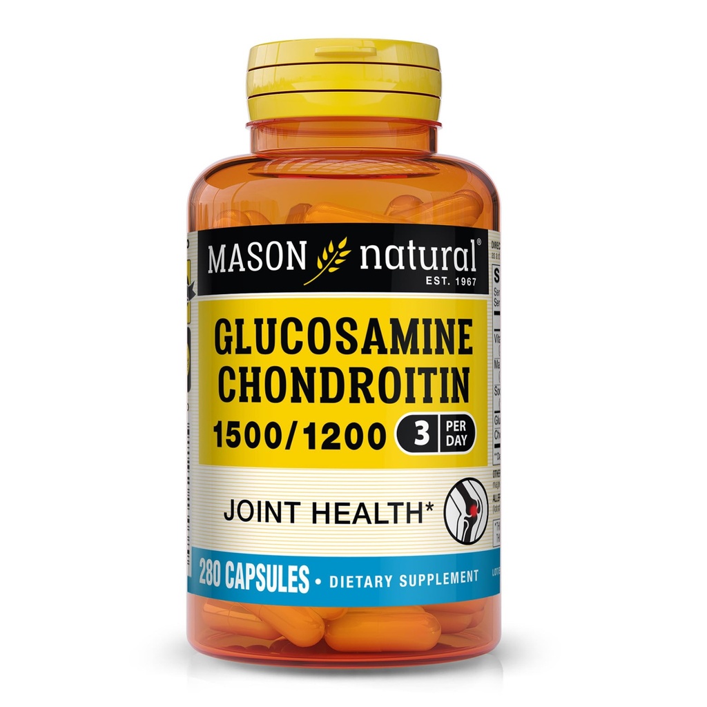 MASON NATURAL Glucosamine Chondroïtine 1500/1200 avec vitamine C, soutient la santé conjointe pour la flexibilité et la mobilité normales*, 280 capsules, 3 mois d'approvisionnement