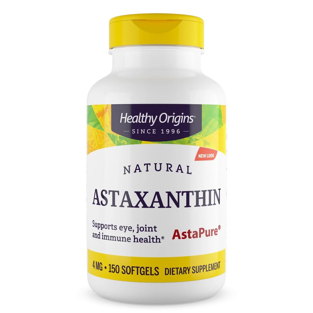 Gezonde oorsprongen Astaxanthine 4 mg (Natural, Astapure, Non-GMO, Glutenvrij, Oogondersteuning, Gezamenlijke Ondersteuning, Immuun Ondersteuning), 150 Softgels
