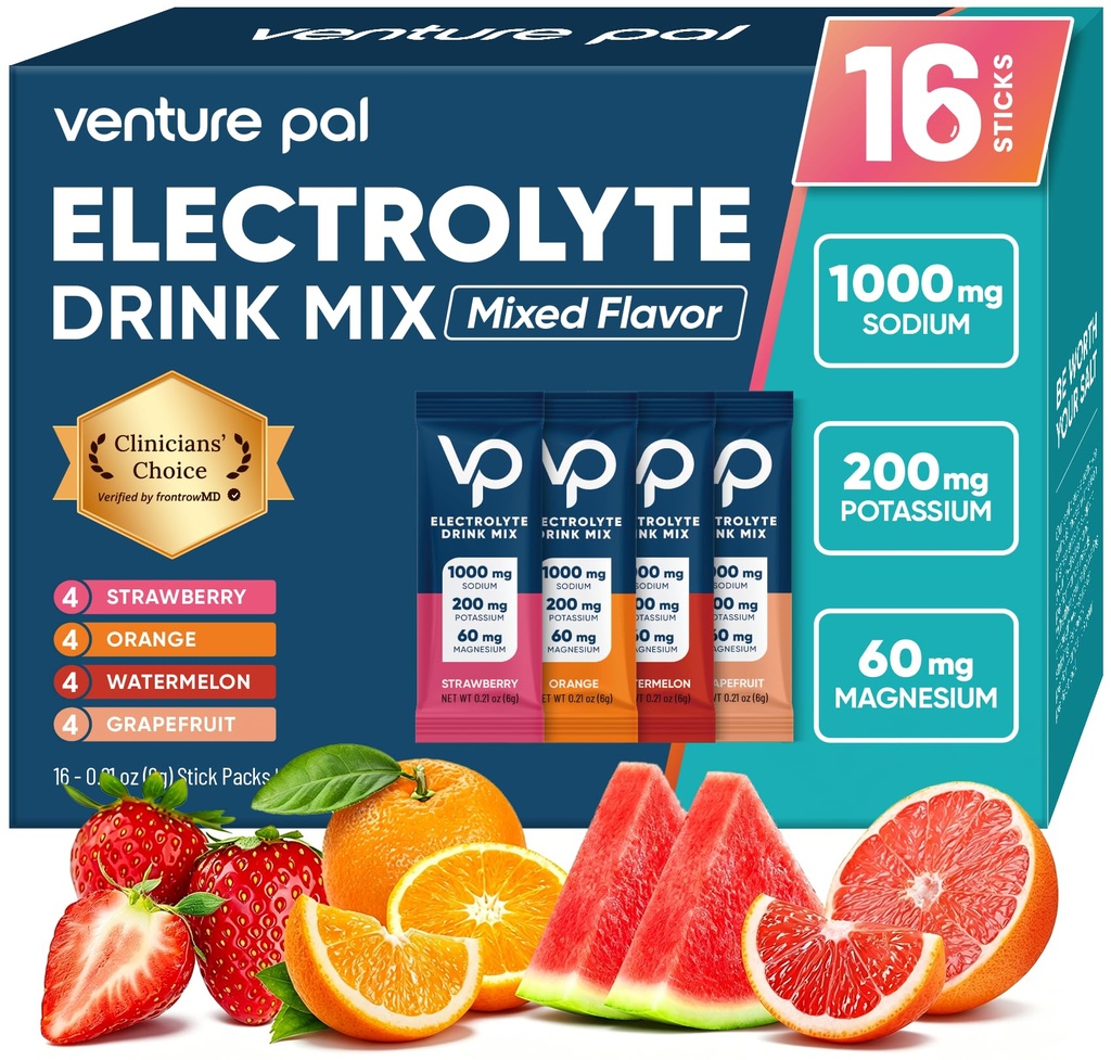 Venture Pal haute teneur en sucre sans électrolytes en poudre - Packs d'hydratation avec vitamine, sodium et potassium