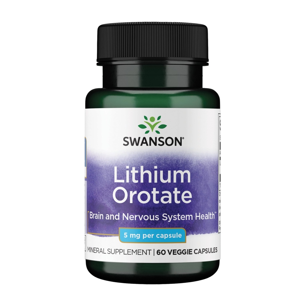 Swanson Lithium Orotate Mood and Memory Support Supplement for Stress-Prone Adults Seeking Emotional Wellness - 5 mg Elemental Lithium (60 Veggie Capsules)
