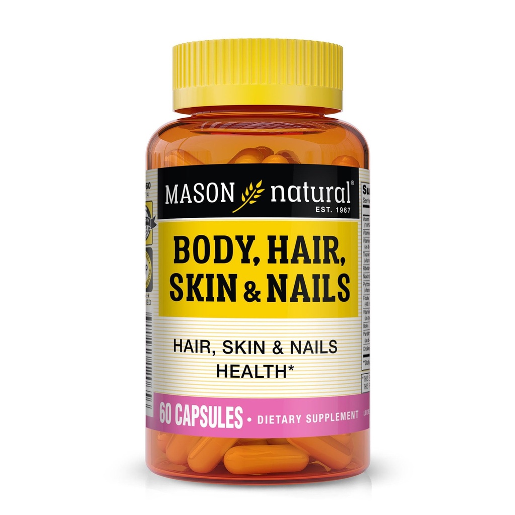 MASON NATURAL Hair, Skin & Nails Premium Beauty Supplement with Biotin & Vitamins A, C, E, and B-Complex, 60 Capsules