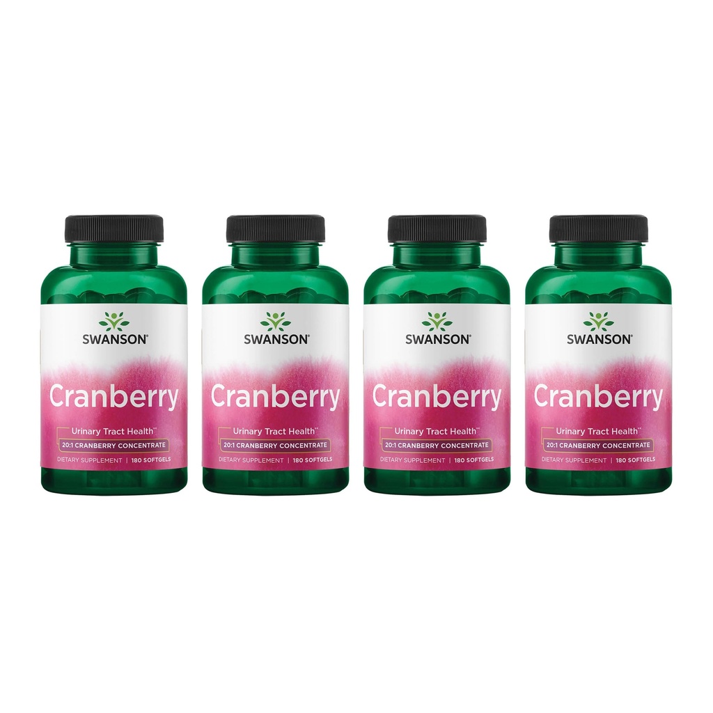 Swanson Cranberry - Ondersteunt urinaire traktatie gezondheid, blaascontrole & bevordert gezonde nierfunctie - supplement gemaakt met 20:1 Cranberry Juice Concentrate - (180 Softgels) 4 Pack