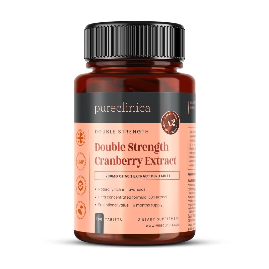 purclinica Extrait de canneberge double résistance 10 000mg x 180 comprimés ultra concentrés - 6 mois d'approvisionnement
