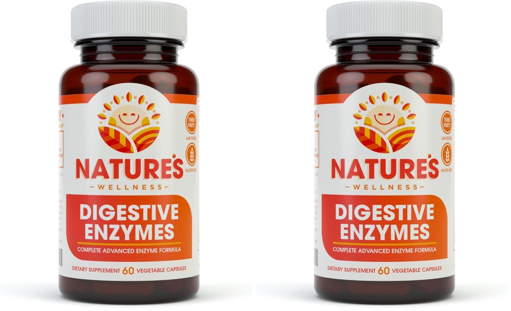 Digestive Enzymes Complete - Advanced Multi Enzyme Supplement for Better Digestion & Absorption. Help Gas Relief, Discomfort, Bloating, IBS, Gluten & Lactose Intolerance (Pack of 2)