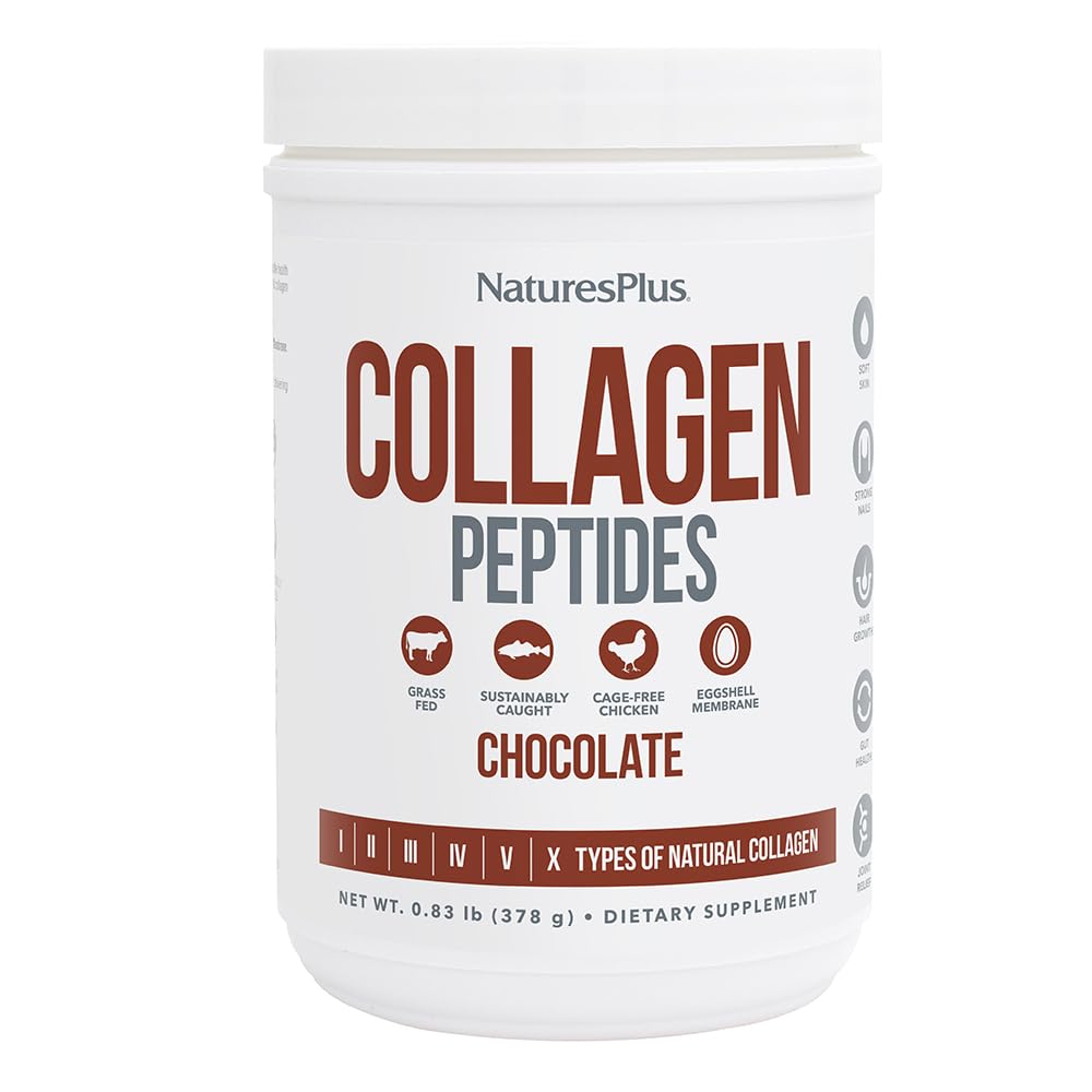 NaturesPlus Collagen Peptides, Chocolate - 0.83 lb Powder - Hair, Skin, Nail & Joint Health, Immune System Support - Non-GMO, Gluten Free - 14 Servings