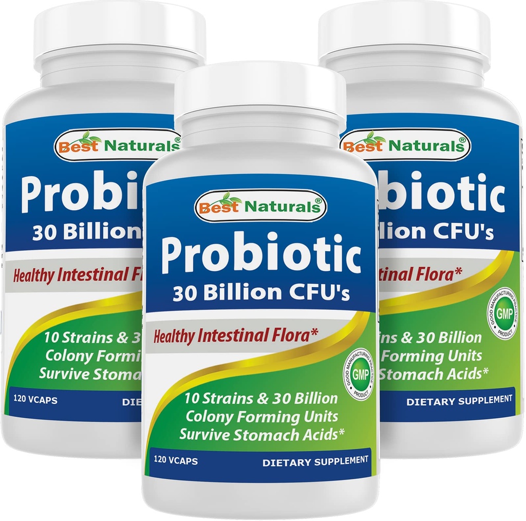 Best Naturals Probiotic 10 Strains 30 Miljard Plank Stable 120 Veggie Caps (120 Tellen (Pack of 3))