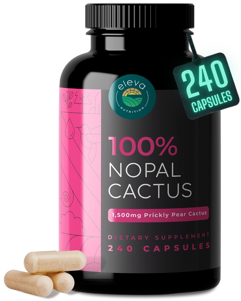 Capsules Nopal Cactus 1500mg- Poire sèche-soleil biologique Cactus Poudre de fruits et extrait de poivre noir pour l'absorption- Super supplément de poire sèche-soleil naturel- fibre, vitamines et minéraux 240 Capsules