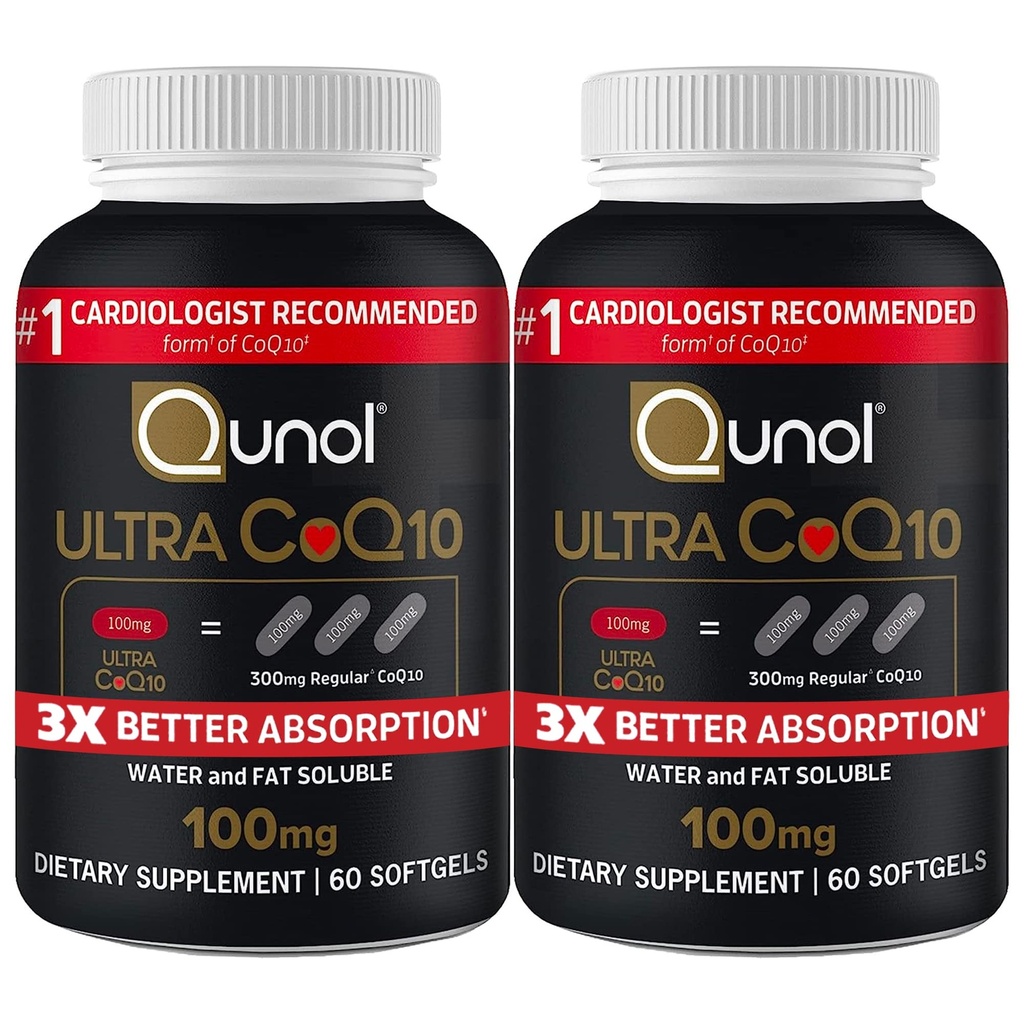 Qunol Ultra CoQ10 100mg 3X Betere absorptie Gepatenteerd water en vet Oplosbaar natuurlijk supplement formulier Co-enzym Q10 Antioxidant voor Heart Health Packs Softgels, 120 Tellen
