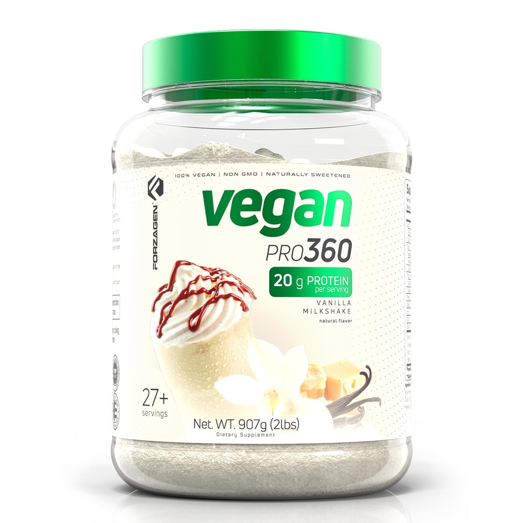 Forzagen Vegan Protein 360 2 Lbs 27 Servings, Plant Based Protein Extracted from Quinoa, Brown Rice and Pea Isolate Protein, Dairy, Soy and Gluten Free, Nom GMO (Vanilla Milkshake)