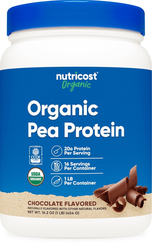 Nutricost Organic Pea Protein Powder (1 LB) Chocolate - Certified USDA Organic, Protein from Plants, Vegetarian Friendly, Gluten Free, Non-GMO