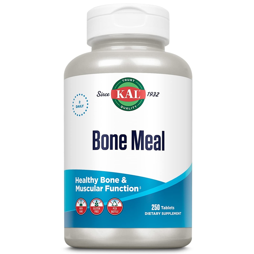 KAL Bone Meal Tablets, Calcium Supplement w/Magnesium, Vitamine D3 en K, Bone Health, Muscle and nerve Function Support, Snelle Disintegratie, Glutenvrij, Niet-GMO, 60-dagen garantie, 125 Serv, 250ct
