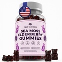 TrueSeaMoss Sea Moss Gummies with Elderberry, Burdock Root & Bladderwrack – Vegan, formule non-OGM pour adultes et enfants – 1200mg par portion, parfum fruité, fabriqué aux États-Unis – 60 Gummies