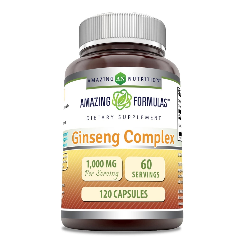 Amazing Formulas Ginseng Complex 1000 Mg of 4:1 Korean Ginseng Extract | Capsules Supplement | Non-GMO | Gluten-Free | Made in USA (1 Pack | 120 Count)