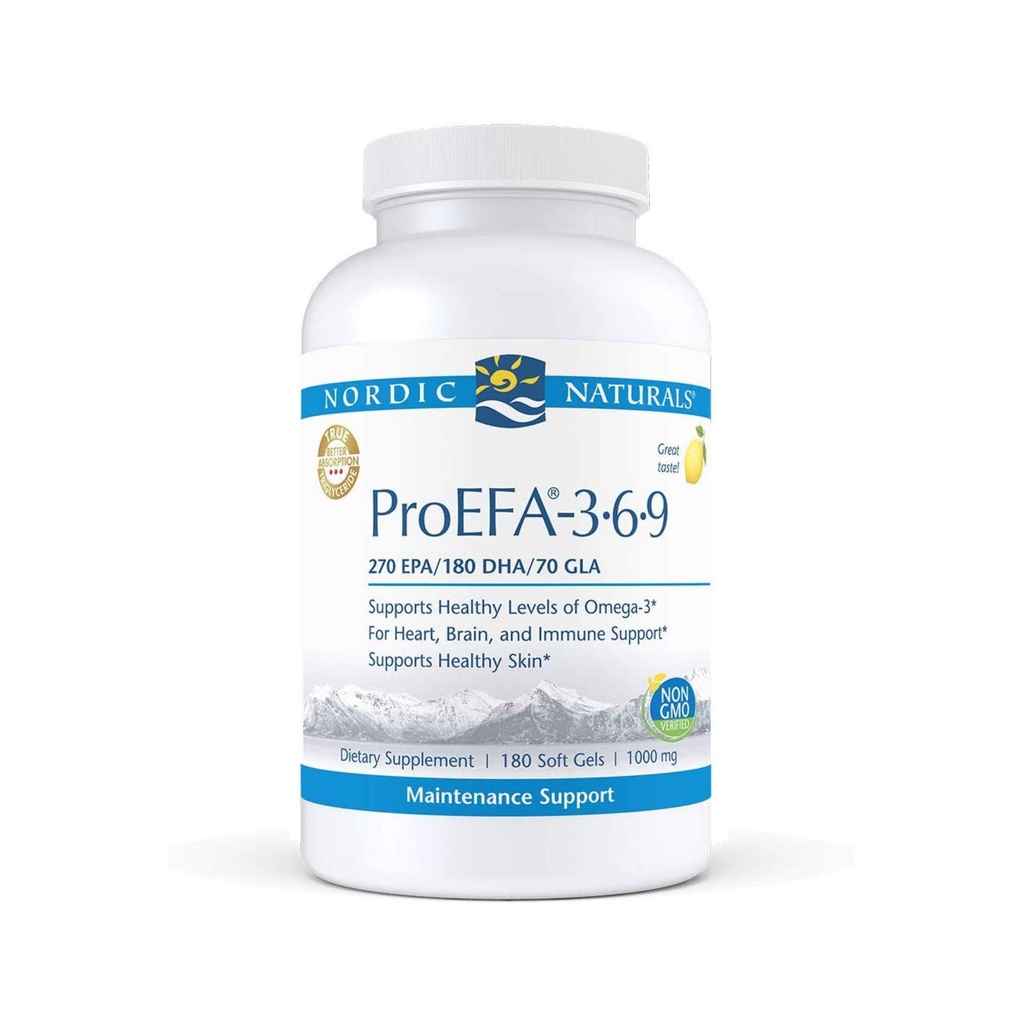Nordic Naturals ProEFA 3-6-9, Citroensmaak - 180 Zachte Gels - 565 mg Omega-3 - EPA & DHA met Toegevoegd GLA - Gezonde huid, cognitie, & Positive Mood - Non-GMO - 90 Servers