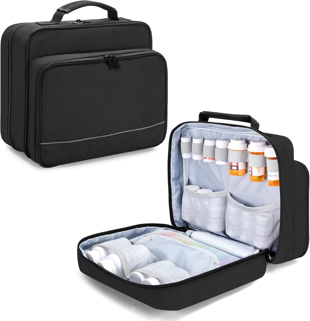 Damero Pillen Flessen Organisator, Medicijn Flessen Opslag Bag Medicatie Travel dragen geval voor pil Organisator, Vitaminen, Medische Supplementen, Zwart, Patent ontwerp