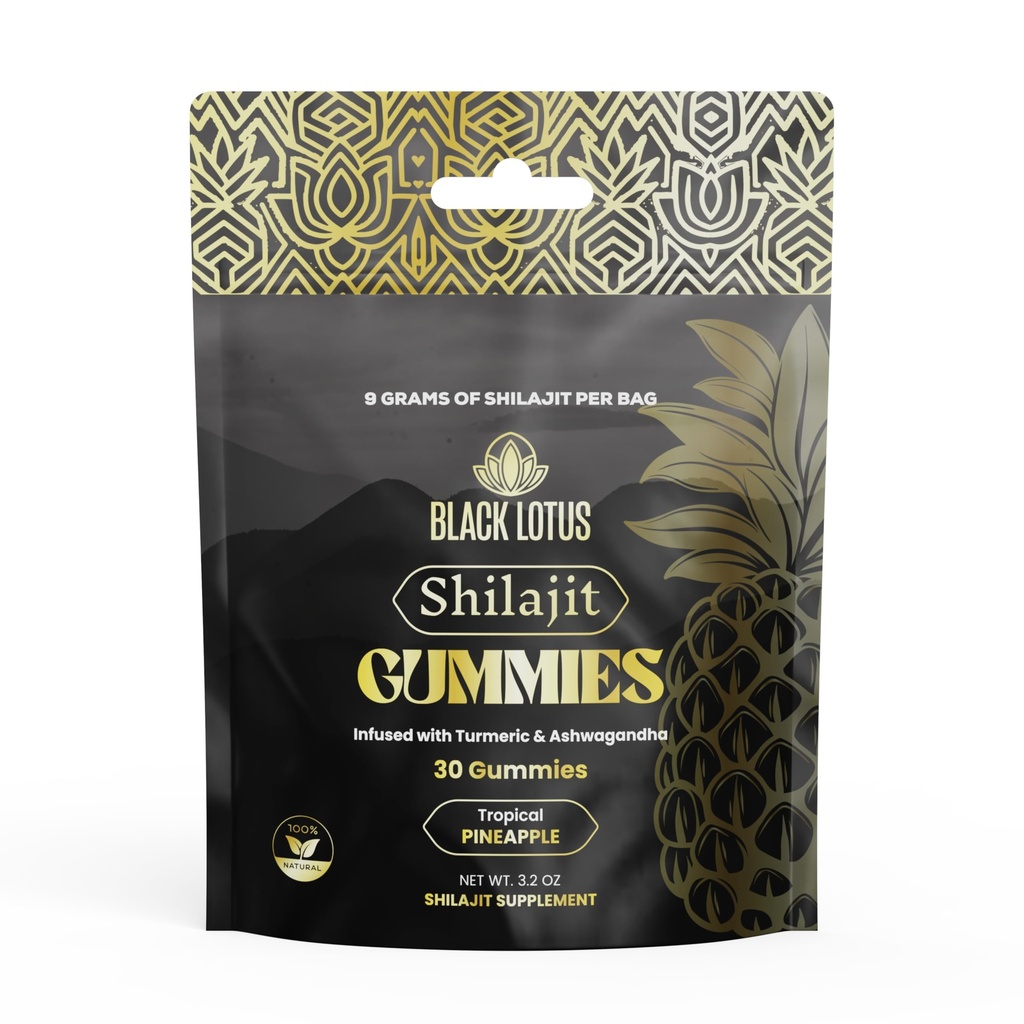 Black Lotus Shilajit Gummies – Fulvic Acid & Minerals – Ashwagandha & Turmeric – Energy, Stamina & Vitality Support – Tropical Pineapple Flavor – Lab Tested, Non-GMO (30ct - 9 Grams Shilajit)