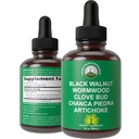 Wormwood Noyer noir Nettoyant pour les humains. Élimination Detox + Soutien intestinal Supplément de teinture liquide pour adultes et enfants. avec Artichaut et Chanca Piedra pour des avantages supplémentaires