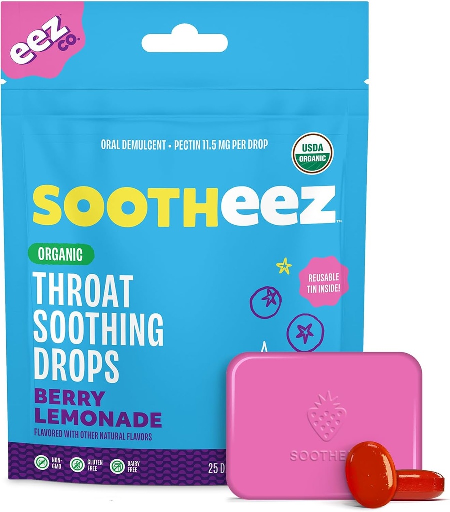 Sootheez Biologische Throat Soothing Drops voor volwassenen, Berry Lemonade, 25 Tel, Navulbare, Grote Proeverij druppels die Sooth Sore Throats