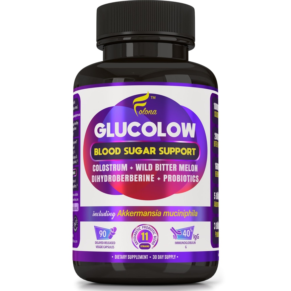 Blood Sugar Support Colostrum Supplement w/ Bitter Melon, Probiotics Blend w/ Akkermansia & Prebiotic Berberine | For Healthy Blood Glucose, Metabolism, Gut & Immunity | 90 Delayed Release Vegan Caps