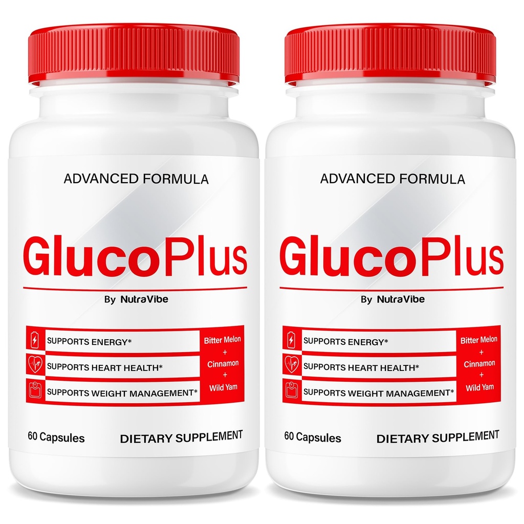 (2 Pack) GlucoPlus Pills- Premium Gluco Plus Formula to Support Stable Levels, Healthy Circulation and Overall Balance, Just Take 2 Capsules Daily, Gluco + All-Natural Ingredients (120 Capsules)