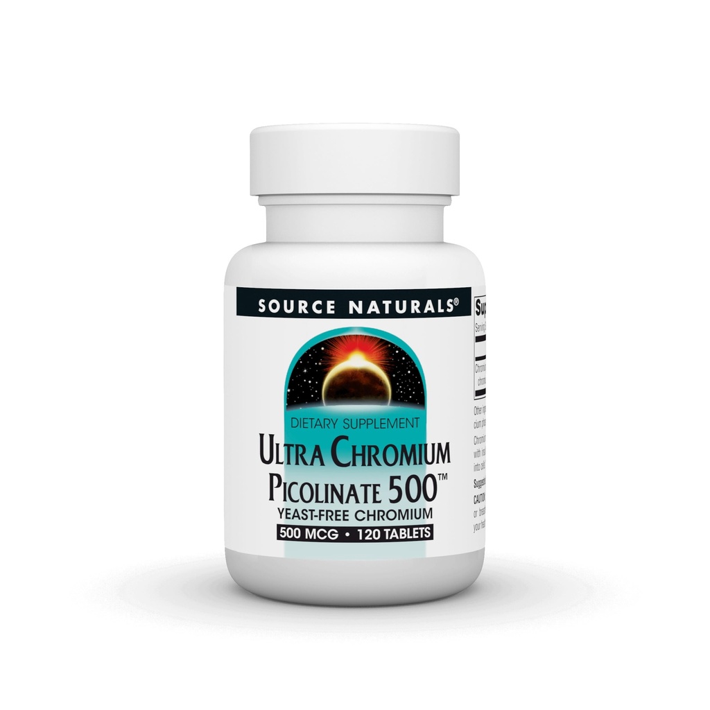 Bron Naturals Ultra Chromium Picolinaat 500 Gistvrij Chromium, Vegetarisch Dieetsupplement, 500 mcg - 120 tabletten
