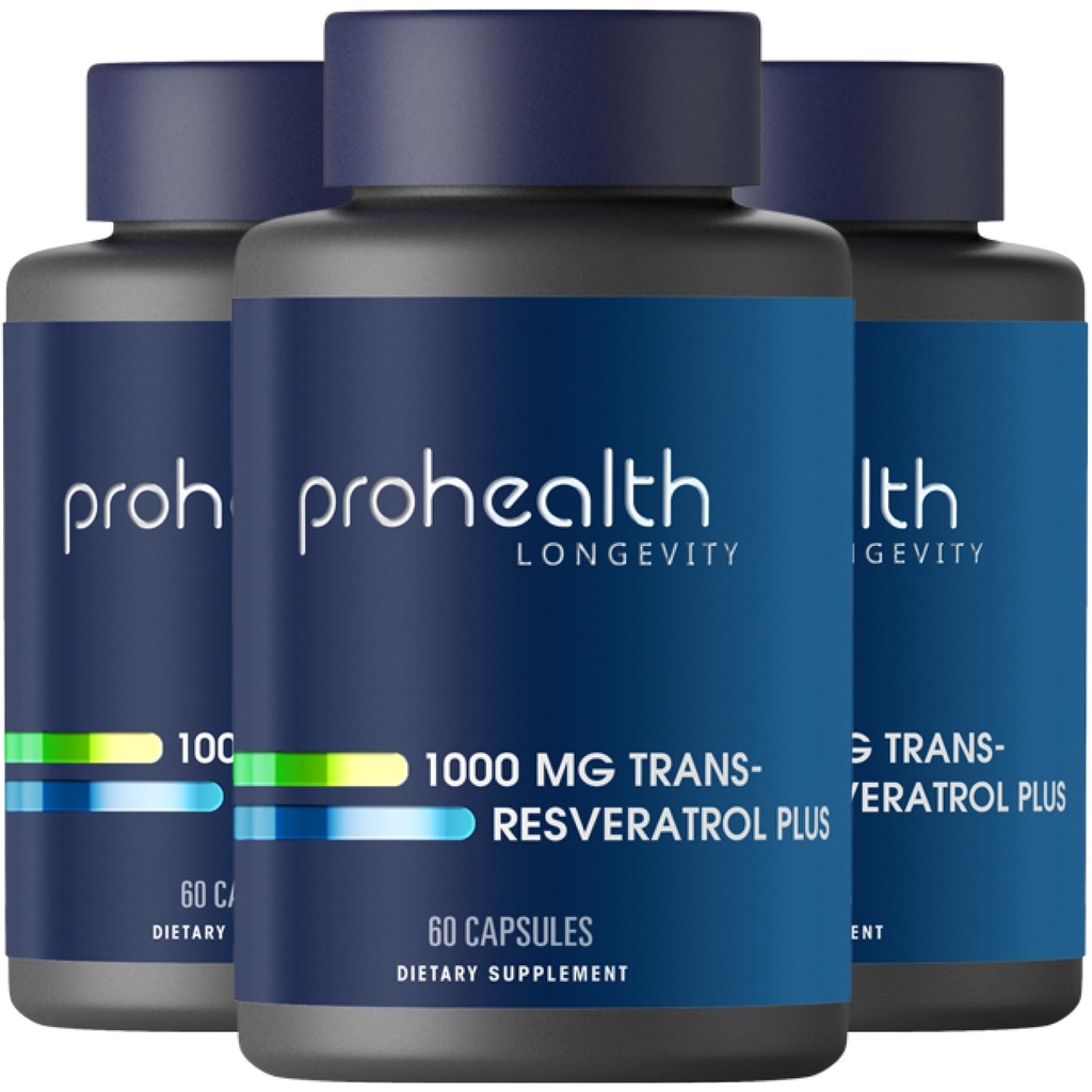 ProHealth Trans Resveratrol Plus 1000mg. Worlds Meest onderzochte Trans-Res Supplement. Doctor Formated with Quercetin & BioEnhancers for Max Potency. Lab getest 98% puur. 30 porties (3 verpakkingen)