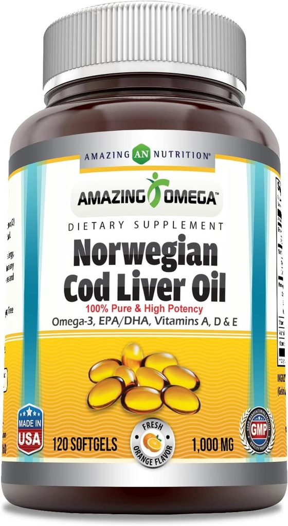 Verbazingwekkende Omega Norwegian Cod Liver Oil (Omega-3, EPA/DHA) Supplement 