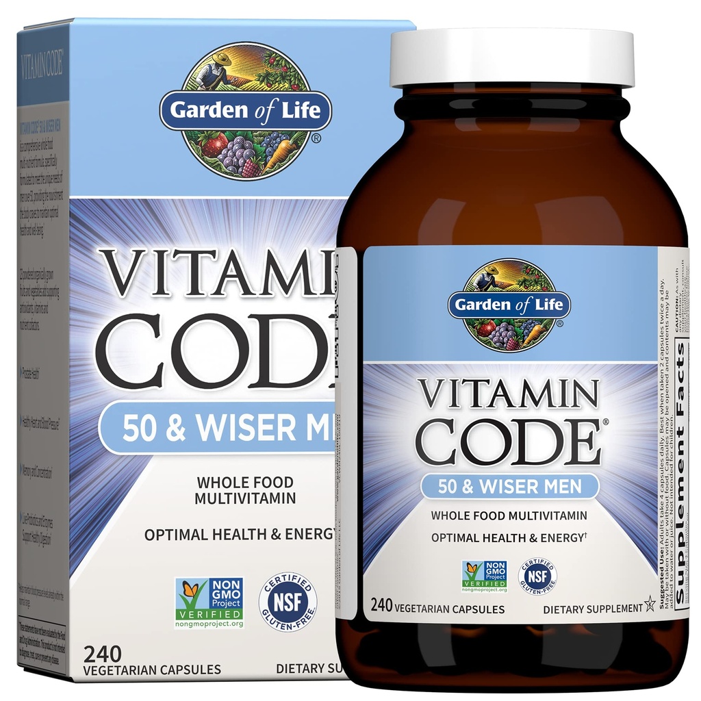 Multivitamine de jardin de vie pour les hommes - Vitamine Code 50 et complément de vitamine cru d'aliments entiers plus sages pour les hommes avec probiotiques, végétarien, 240 capsules