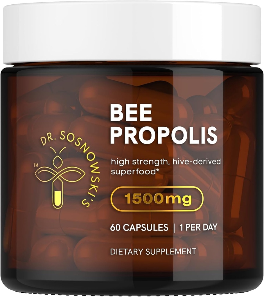 Dr Sosnowski's Bee Propolis, 1500mg High Potency, Superfood, capsules végétales, 60 mois d'approvisionnement