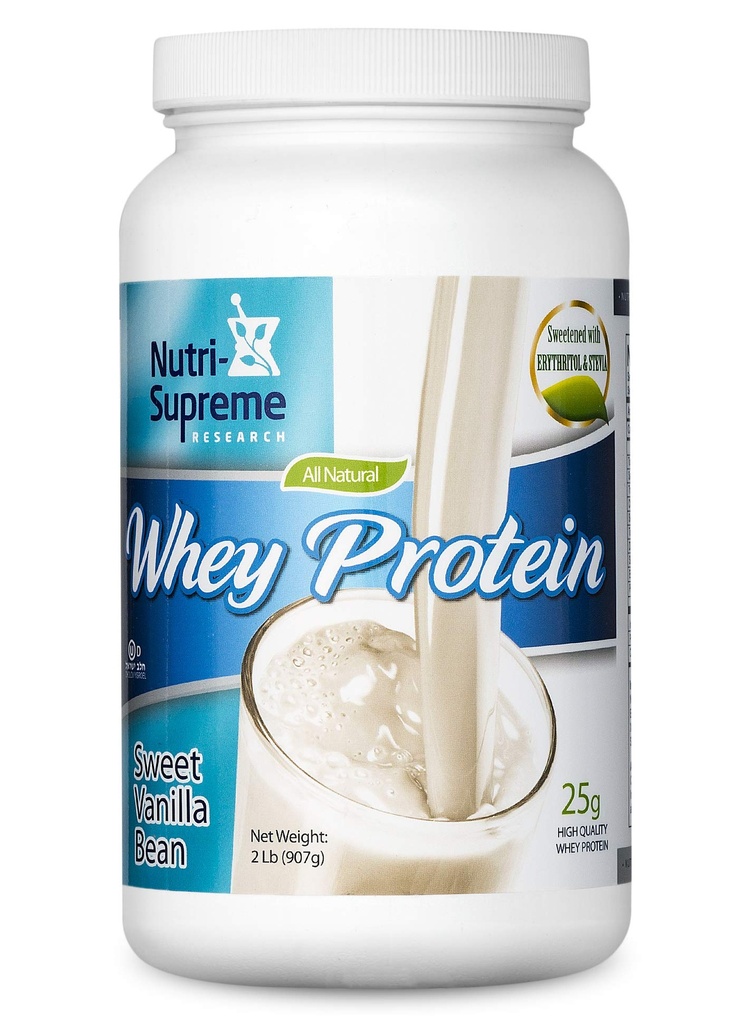 Nutri- Supreme Research Whey Protein Powder Dairy Cholov Yisroel Sweet Vanilla Bean Sweetened with Erythritol and Stevia - 2 Lb - 25 G