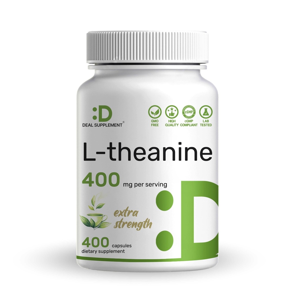 L-Theanine 400mg, 400 Capsules – Supplément Théanine Extra Strength – Acides aminés pour Focus & Relaxation Support – Sans OGM et sans gluten