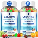 Gommies de créatine pour les hommes et les femmes - Gommies monohydratées de créatine 5g, Constructeur musculaire, Boost énergétique et supplément de pré-entraînement, faible sucre Taurine Gummy 2 Pack