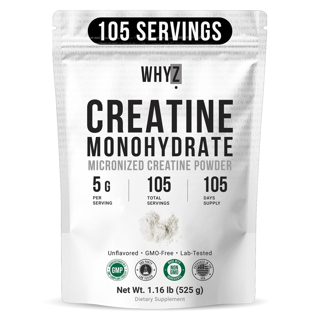 Creatine Monohydrate Powder, Micronized & Unflavored, Creatine Supplement for Men & Women, Muscle Support, Strength & Recovery, 105 Servings,1.16 lb (525g)
