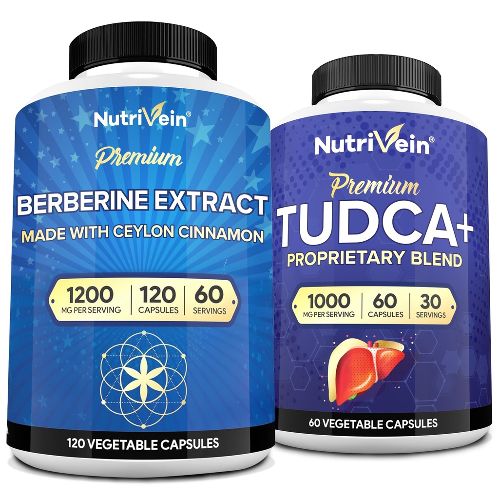 Nutrivein Premium TUDCA Supplement & Berberine Bundle: High-Absorptie TUDCA & Berberine Supplement Bundle for Liver Health, Metabole Support, & Detox + Vitality & Algehele Wellness
