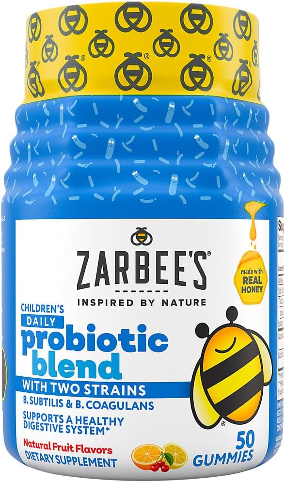Zarbee's Kid's Daily Probiotic Blend Gummies with 2 Strains for Digestive Support; Easy To Chew; Gluten-Free & Drug-Free; Ages 2+; Natural Fruit Smaken; 50 Tellen