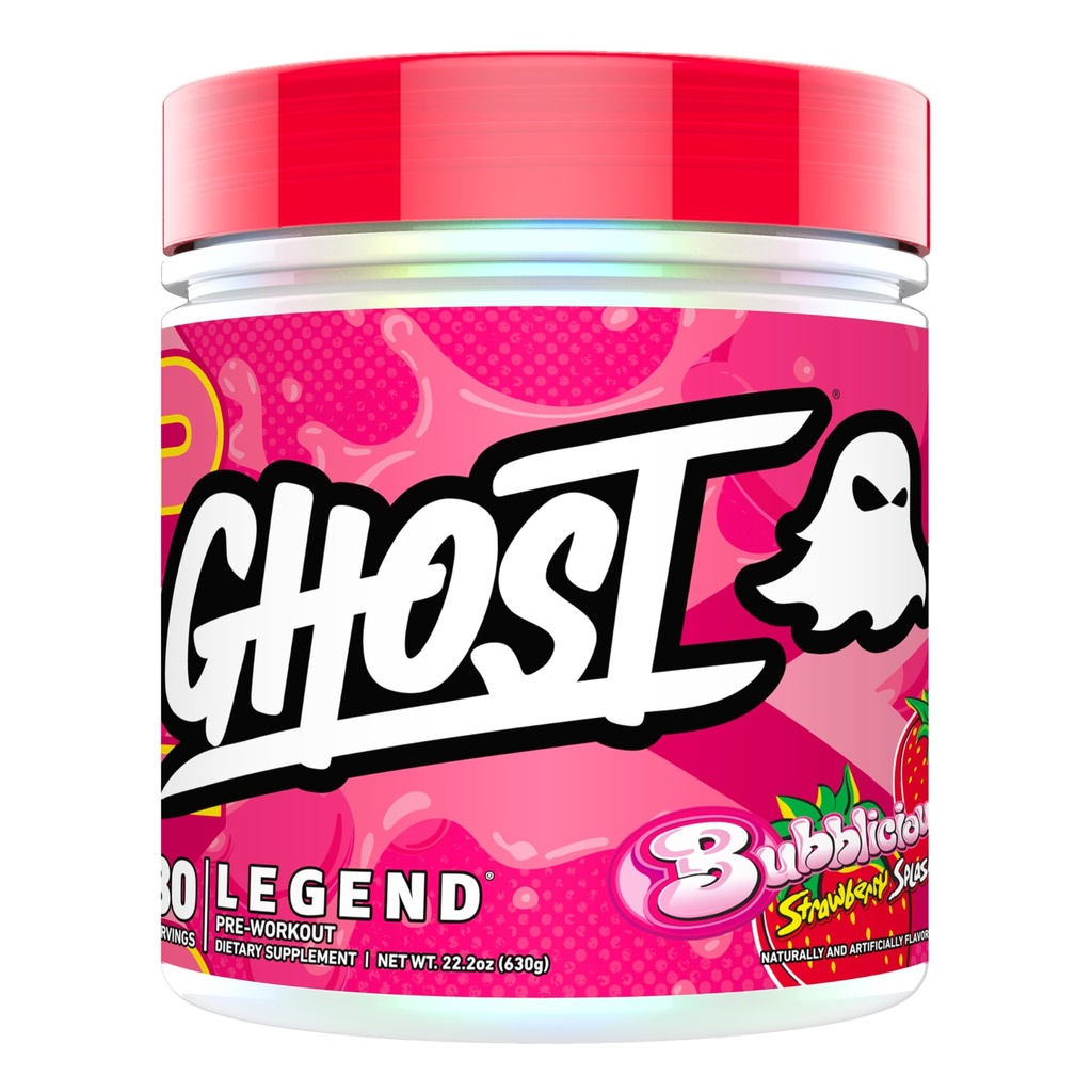 GHOST Legend Pre-Workout Powder, Bubblicious Strawberry Splash - 30 Servings – Pre-Workout for Men & Women with Choline, L-Citrulline, & Beta Alanine for Energy & Focus