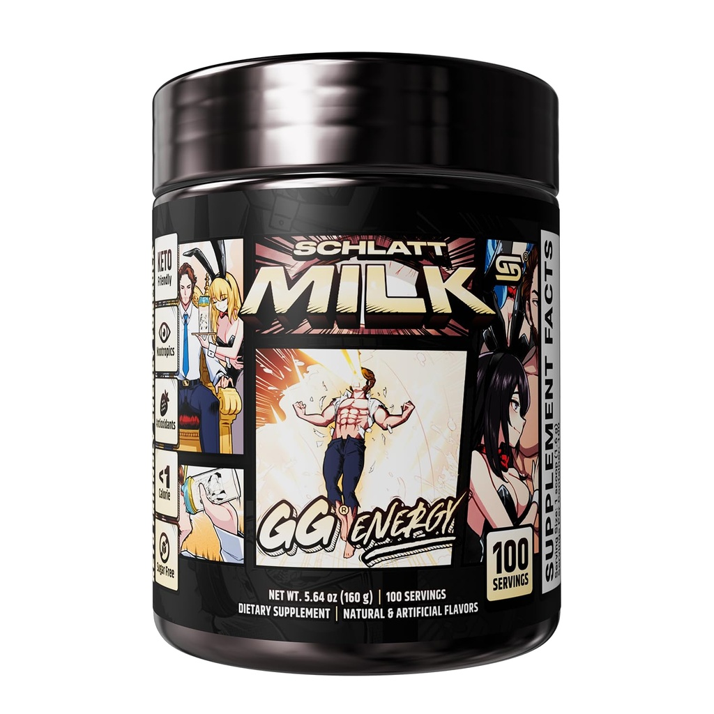 Gamer Supps GG Energy - Schlatt Milk by jschlatt (100 Servings) - Keto Friendly Gaming Energy and Nootropic Blend, Sugar Free + Caffeine + Vitamins + Immune Support, Powder Drink