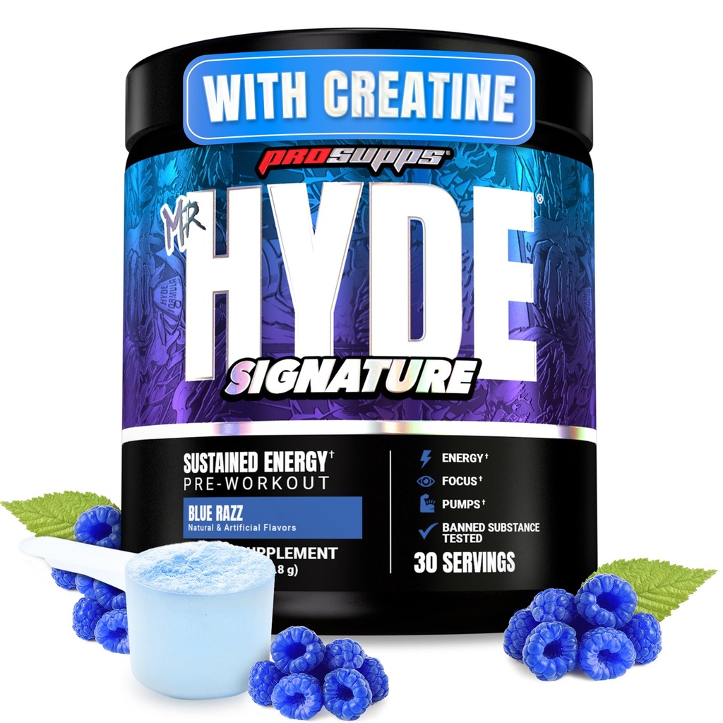 ProSupps Mr Hyde Signature Pre Workout Powder with Creatine, Beta Alanine & Cafeine - Performance, Energy & Endurance - Clean Fitness & Gym Supplements for Men & Women (Blue Razz, 30 Servings)