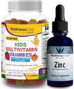 WellnessEen vloeibare zink & Kids Multivitamine Gummies - Great Duo om energie, immuniteit en uw kinderen te versterken Brain Health - 1,67 fl oz zink vloeibare druppels & 60 bear fruitige smaak Gummy Multivitamine voor kinderen