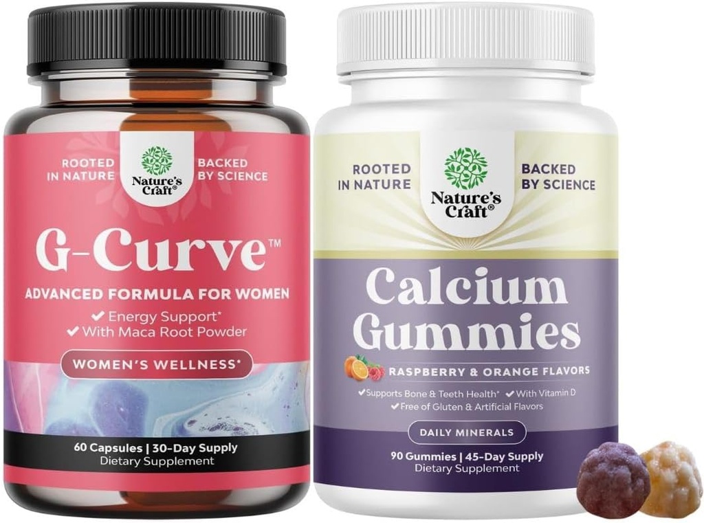 Bundel van G-Curve Butt en Borst Enhancement Pillen - Herbal Enhancer Kan Ondersteuning Body Sculpting Curves en Hoge Absorptie Calcium Gummies voor Vrouwen met Vitamine D3 voor Bone Health en Immune Ondersteuning