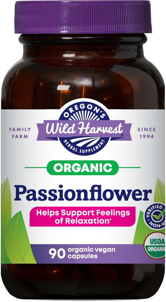 Gélules végétales biologiques de la fleur de passion de la récolte sauvage de l'Oregon, 90 comtes