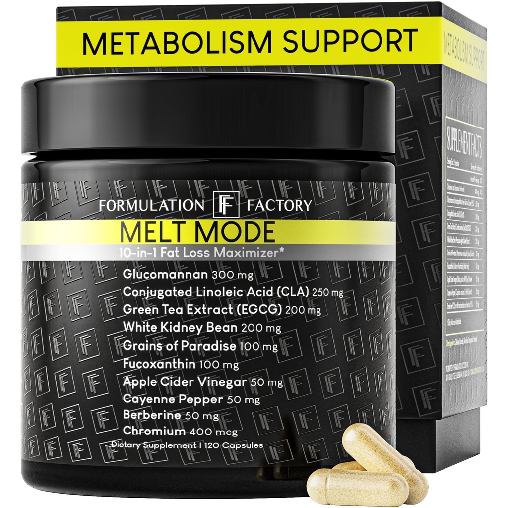 Formulatie Factory Metabolisme Booster - Smeltmodus Natuurlijke Thermogene Ondersteuning met Glucomannan, L-Carnitine en Green Tea Extract - Geavanceerde Zachtheid en Energie - 120 Capsules, 2 maanden levering