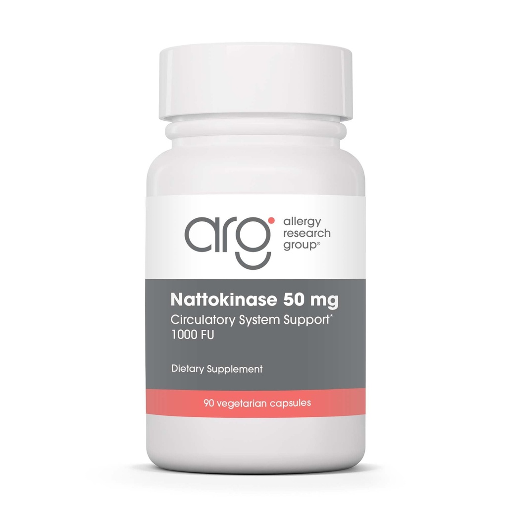 Allergie Onderzoeksgroep Nattokinase 50mg Supplement - Gezuiverd en Encapsulated Nattokinase, Afgeleid uit Natto, Vegetarische Capsules - 90 Tellen