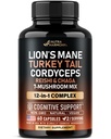 Mushroom Supplement - Organic Lions Mane | Turkey Tail | Chaga | Cordyceps | Reishi | Maitake | Shiitake | Meshima | Tremella | Oyster | Agaricus - Made in USA - Non GMO, Gluten Free - 60 Capsules