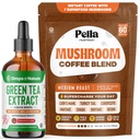 Pella Nutrition Mushroom Coffee with Lion's Mane (Regular Caffeine, 60 Cups) & Drops Of Nature Green Tea Extract Liquid Drops (Pineapple, 60mL) – Vegan, Non-GMO – Antioxidant-Rich, Daily Focus Support